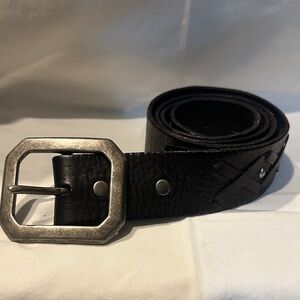 Men's Black Leather Belt with Silver Buckle